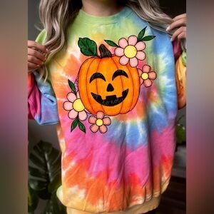 Colorful Pumpkin Tue Dye Long Sleeve Tshirt 2X 3X